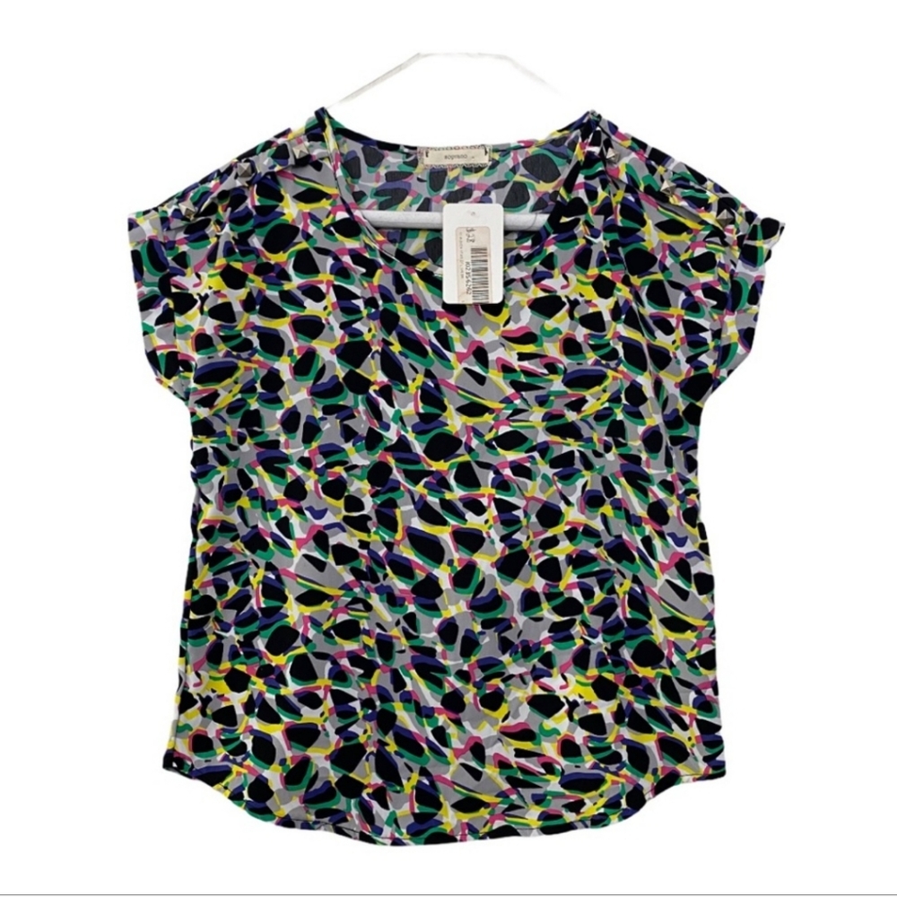 Soprano Colorful Short Sleeve Pullover Top Studded Shoulder Accent Girl Size L